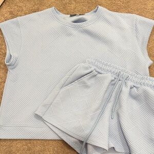 Light Blue Textured Top and Shorts Set